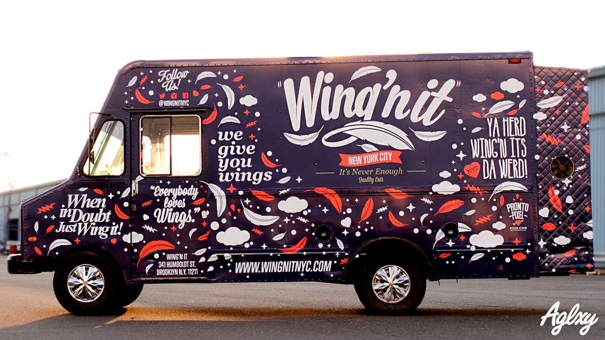 New York design graphic Food truck wing'n it jakarta indonesia AGLXY Ageless Galaxy logo identity lifestyle Food & Beverages chicken wing Patterns