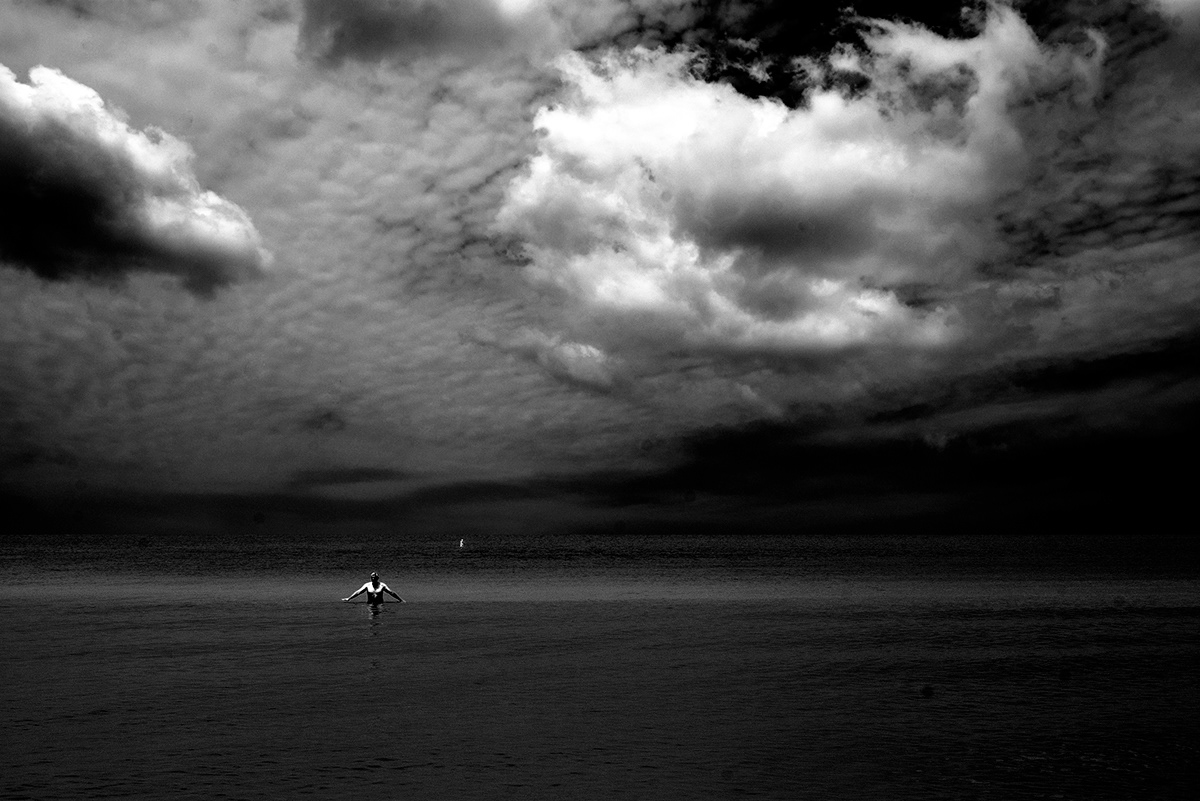 Naples florida usa andrew o'dell photography b&w black and white seascape sea beach SKY contrast Gulf Coast boat clouds nikon D80