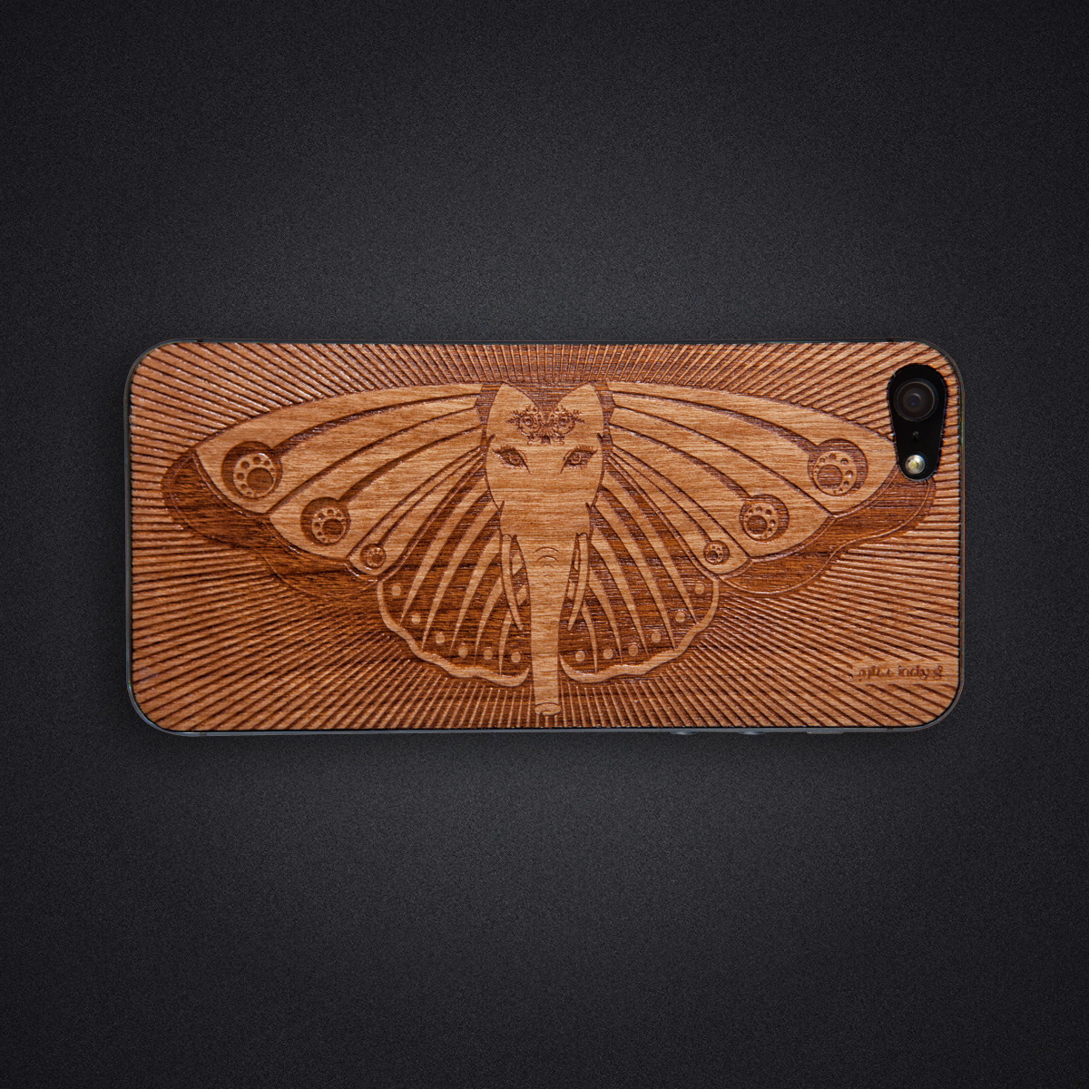 Laser Engraved iphone 5 Ganesh butterfly elephant wood veneer wood skin