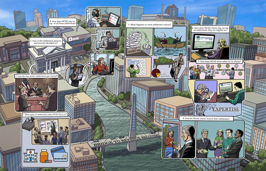 big picture bridge characters city cityscape legal firm MCAG scene toledo visualization