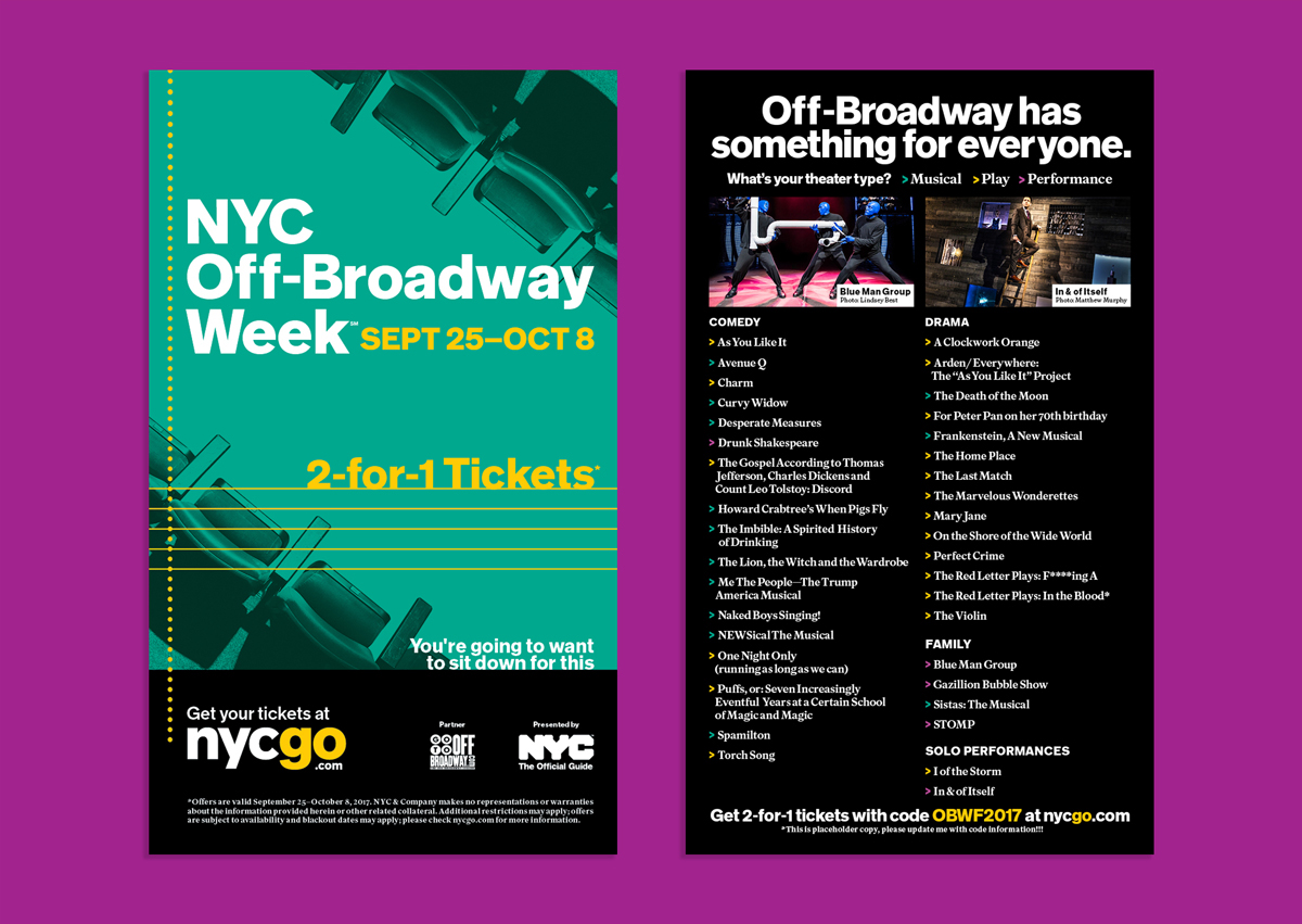 graphic design  theater  posters Advertising  broadway art direction  Off-Broadway off-broadway week Broadway Week SVA Portfolios