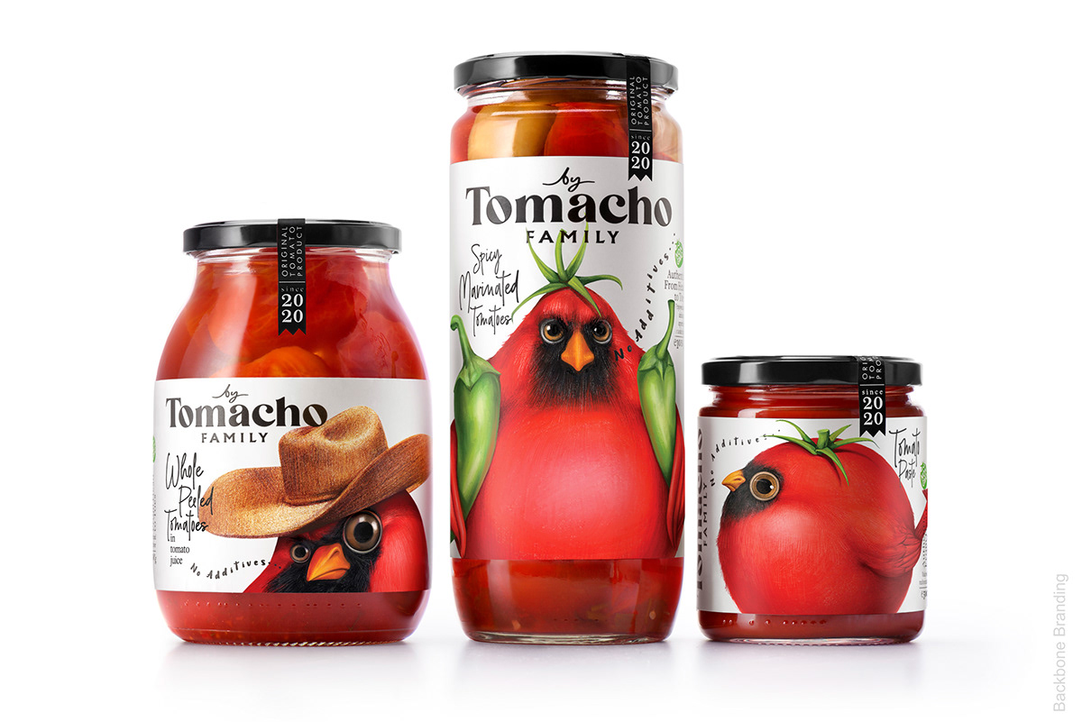 backbone branding  concept family funny ILLUSTRATION  Packaging red tomacho Tomato
