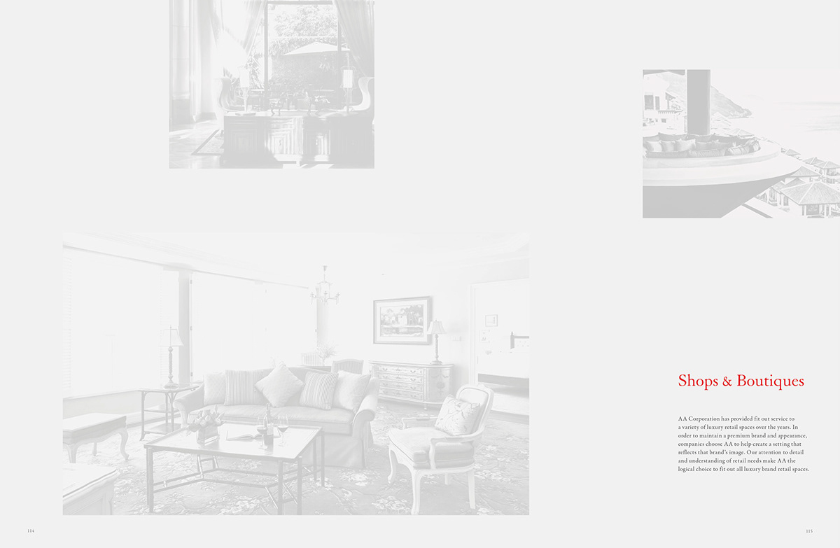 brochure minimal typography   red White Layout Interior design restaurants hotels