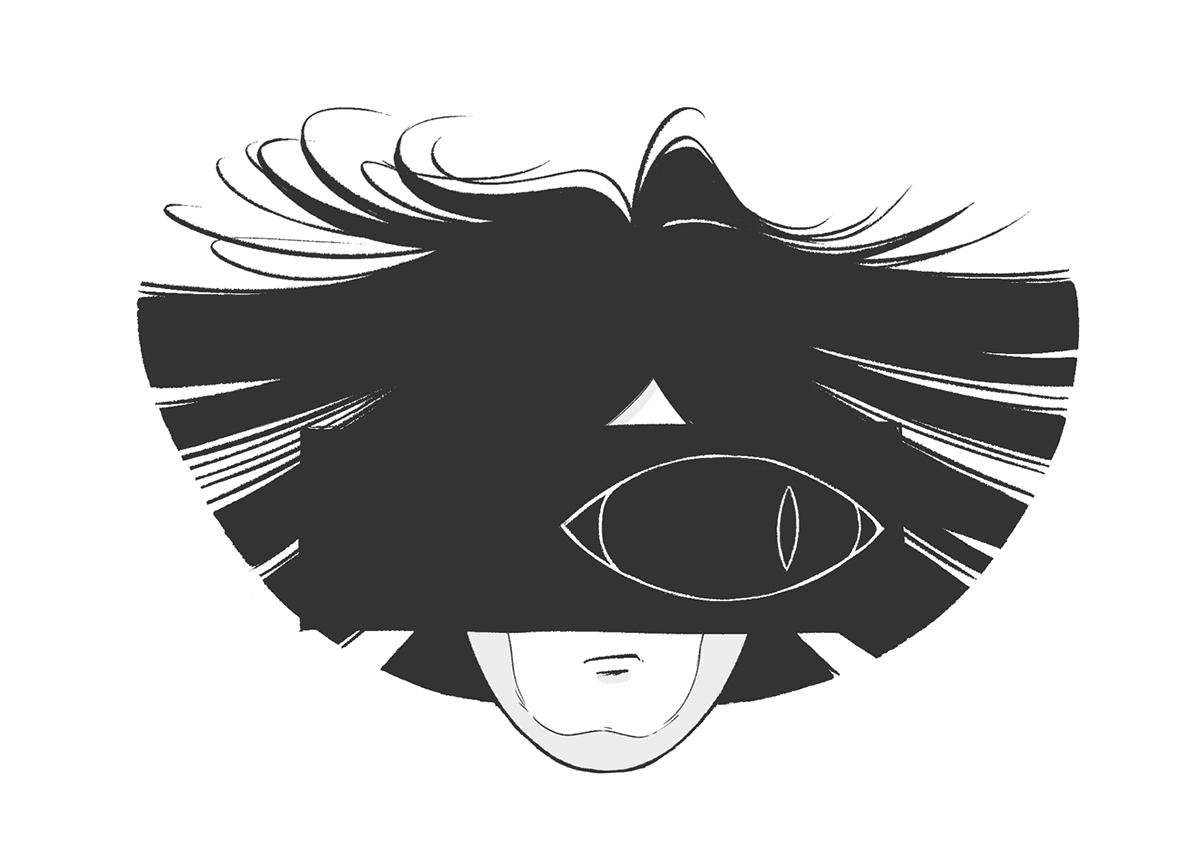 animation  ILLUSTRATION  Supernatural illuminati portrait black and white girl crow