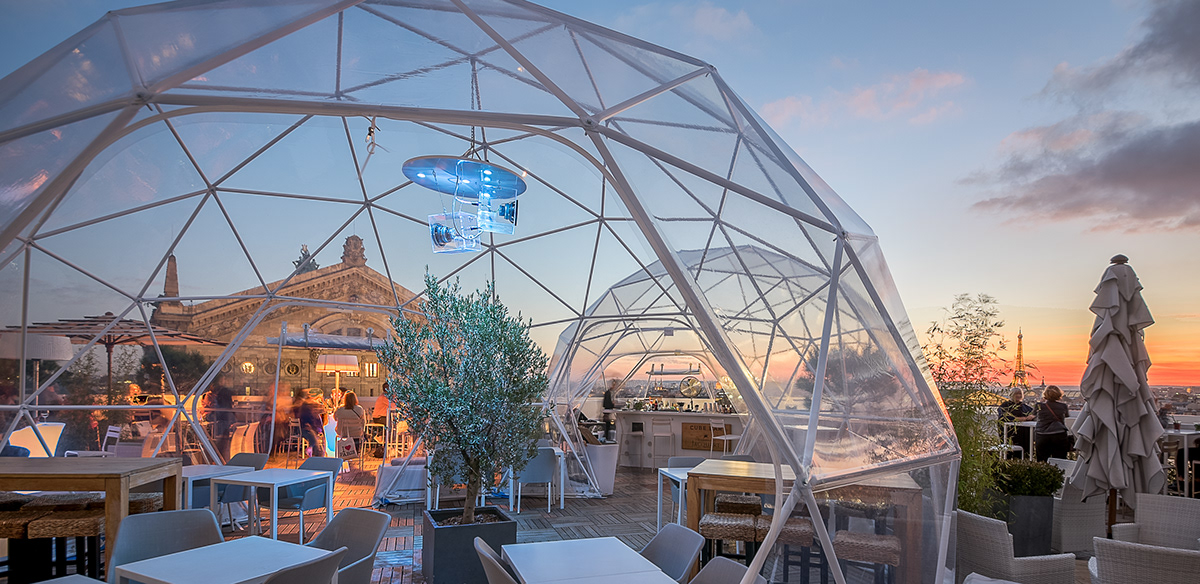 hiver winter Galeries Lafayette Paris dome fugu structure bar Event rooftop