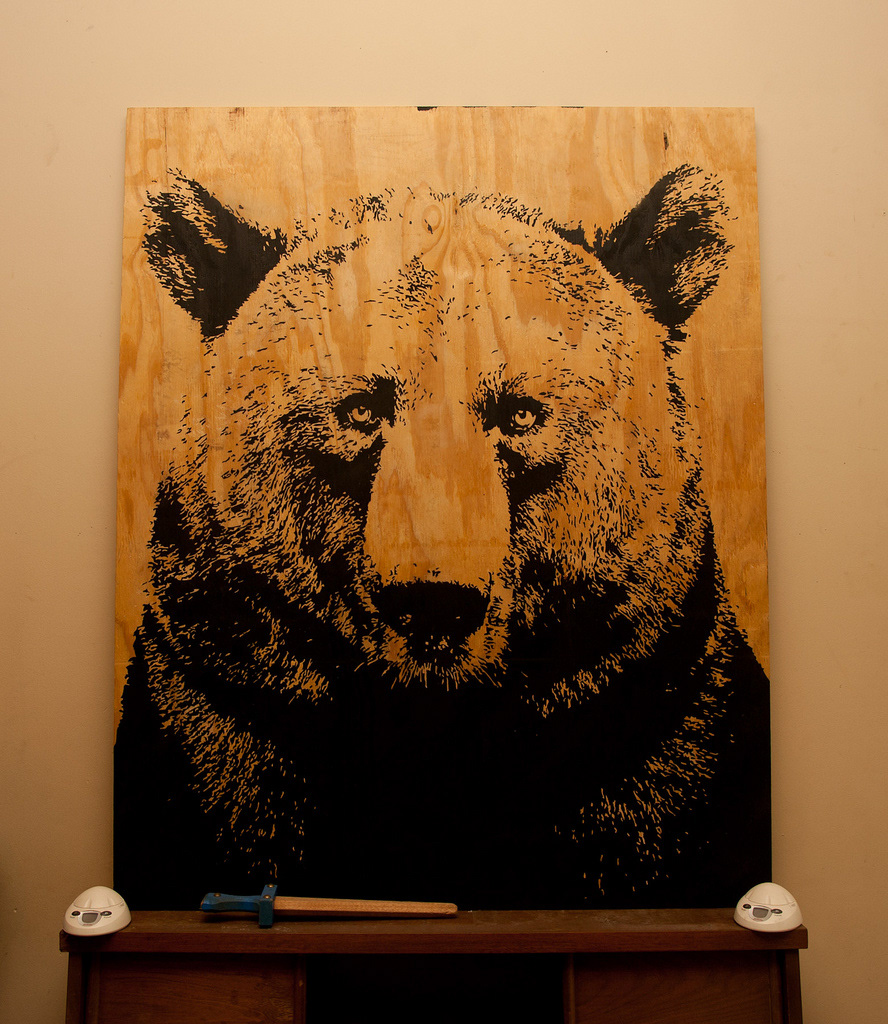 bear wood stencil spray paint