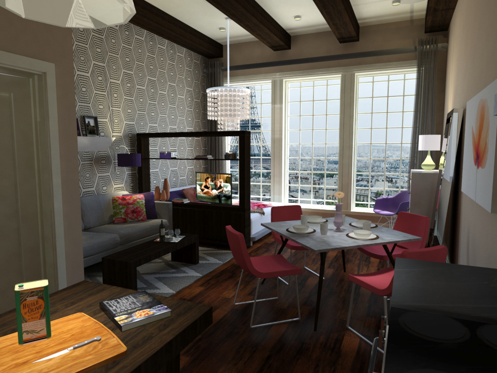Studio apartment 3D Studio Max rendering Interior design Paris SketchUP