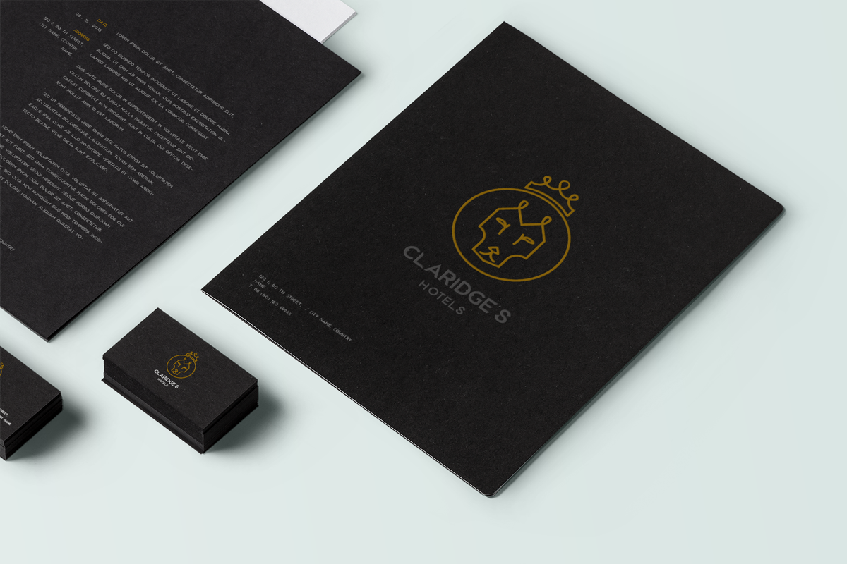 lion brand brand identity mock-up gold black logo hotel Claridge's luxury