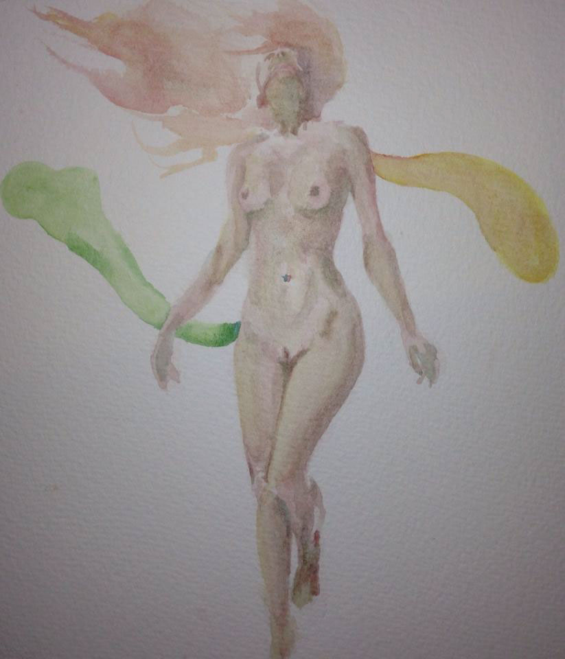 watercolor acuarelas ilustration ilustracion art Character nude woman tutotial
