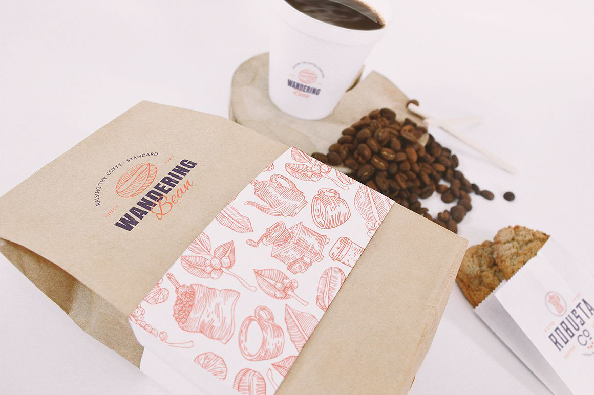 Coffee branding  Pack handdrawn vintage logo Roaster cafe cafea kave