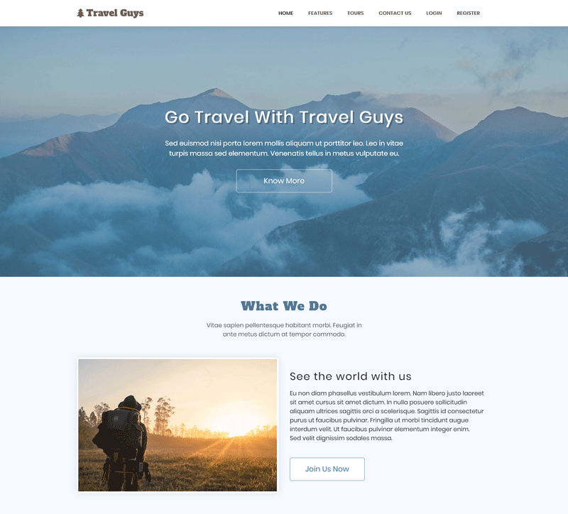 HTML bootstrap Web Design  Website template Theme Travel agency UI portfolio