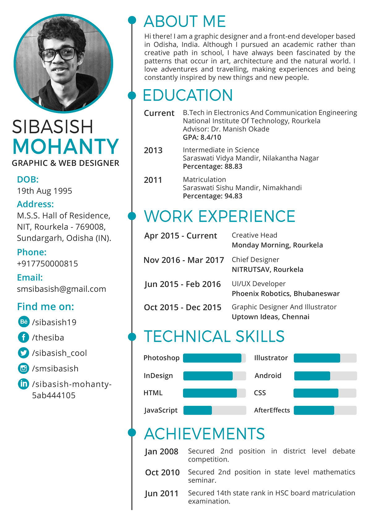 Resume professional one page cv a4 Mockup psd free