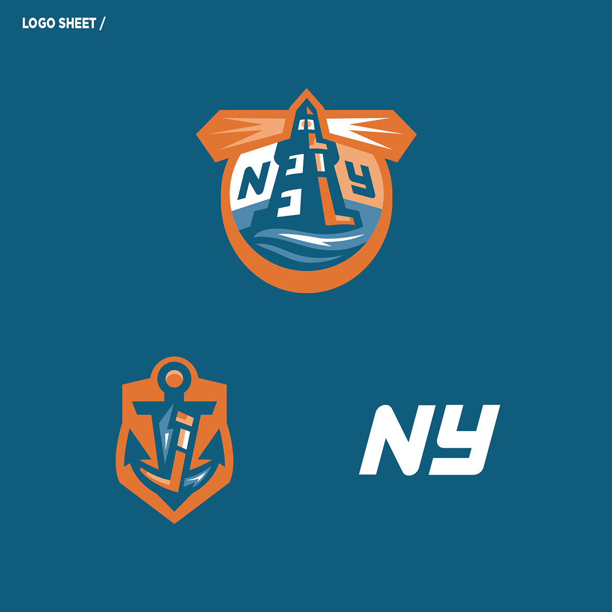 hockey NHL concept design New York islanders NY blue orange lighthouse logo anchor nautical