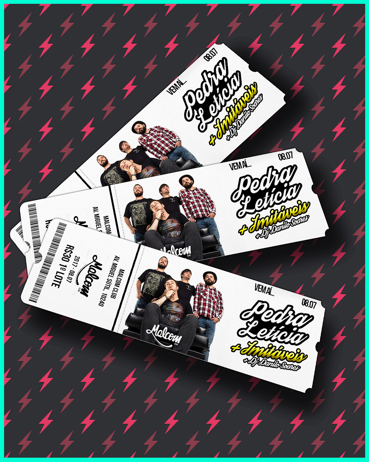 ticket ingressos Pedra Leticia Mockup rock Rock 'n Rock 'n Roll.