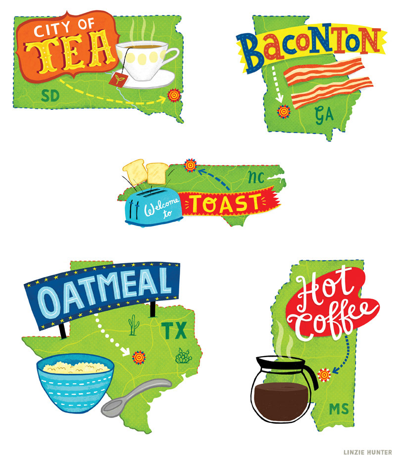 map lettering Handlettering maps places states america usa breakfast Food  graphic town village Landmark