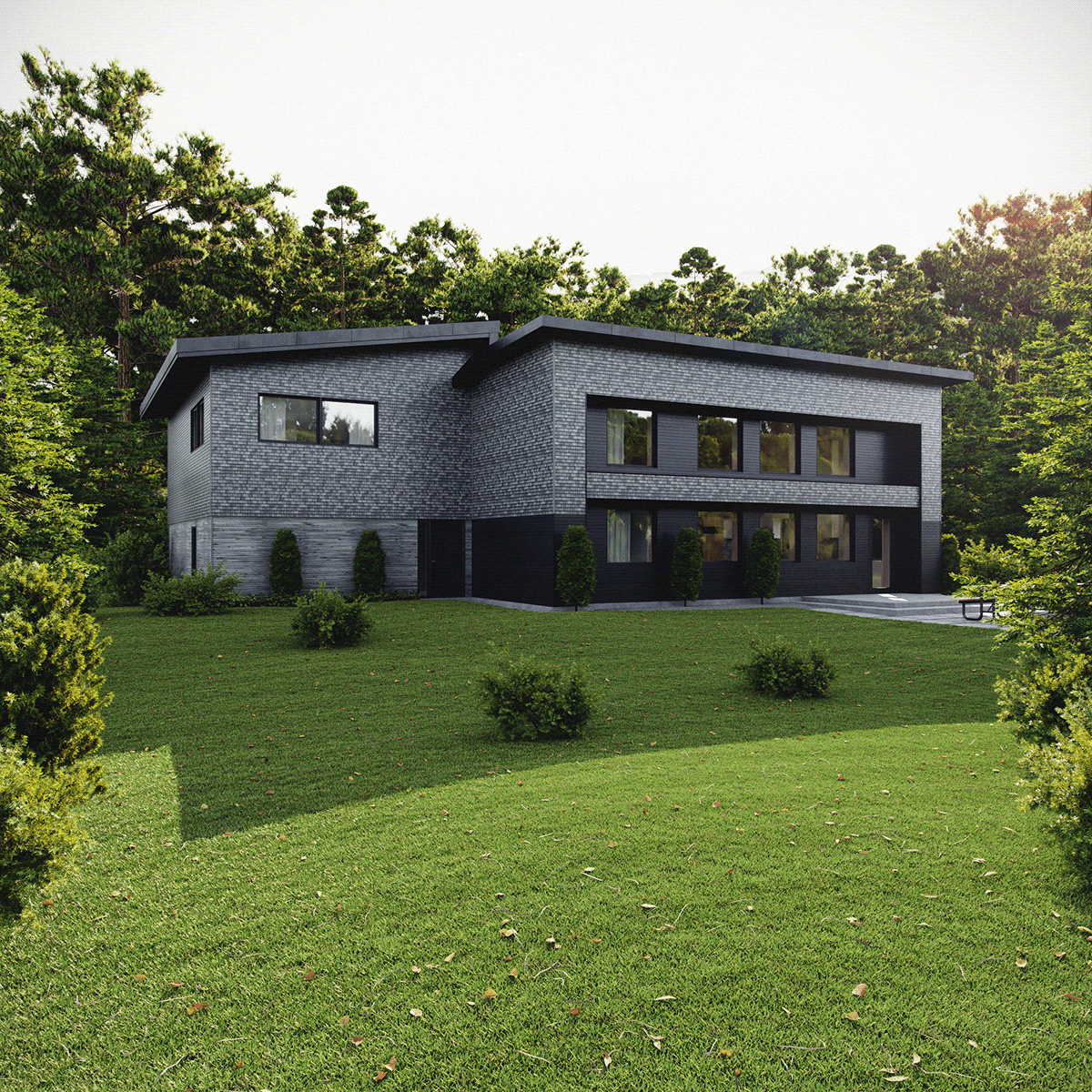 3D architecture exterior house Interior kitchen living room modern visualization