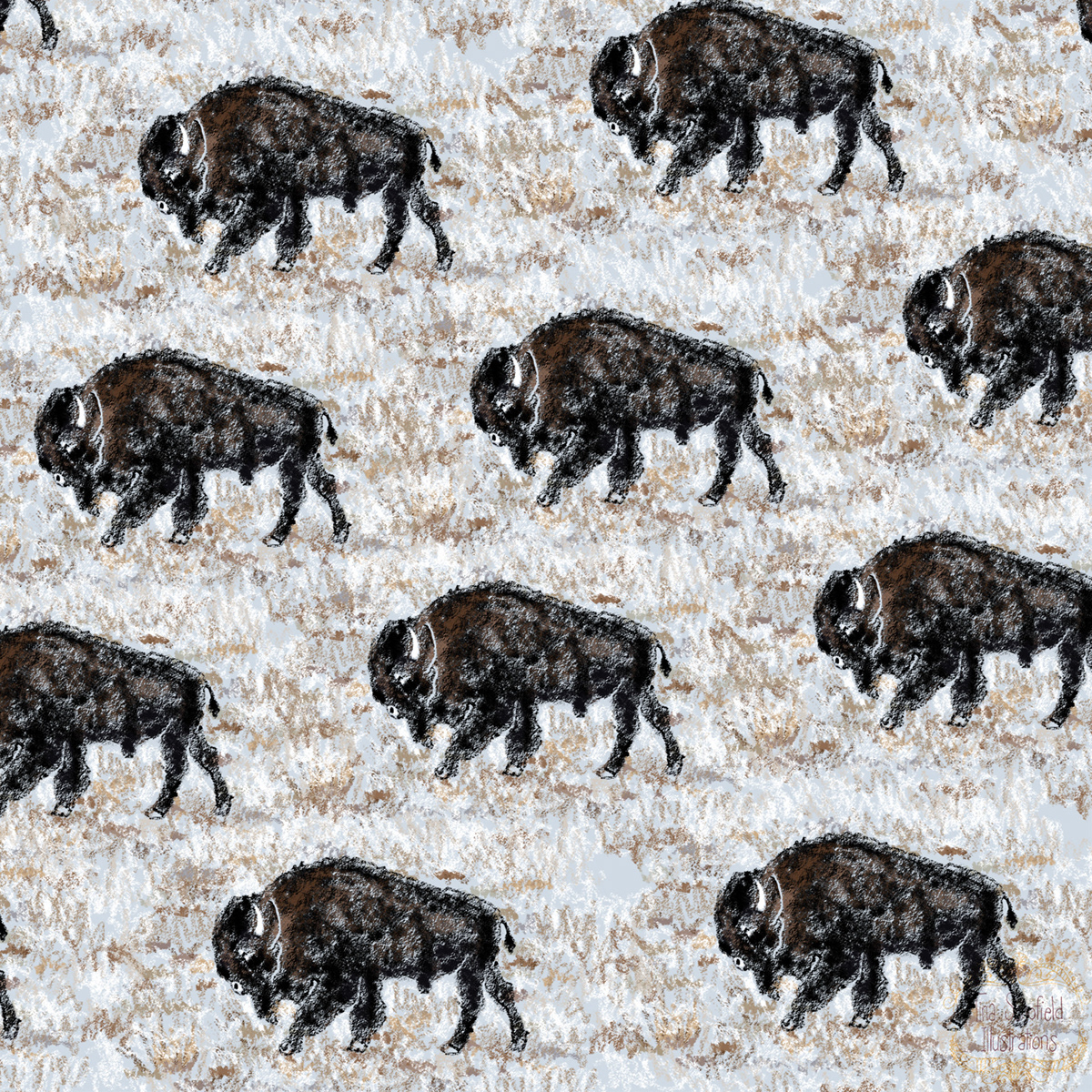 bison western native american america cowboy snow winter Buffalo Repeat Pattern