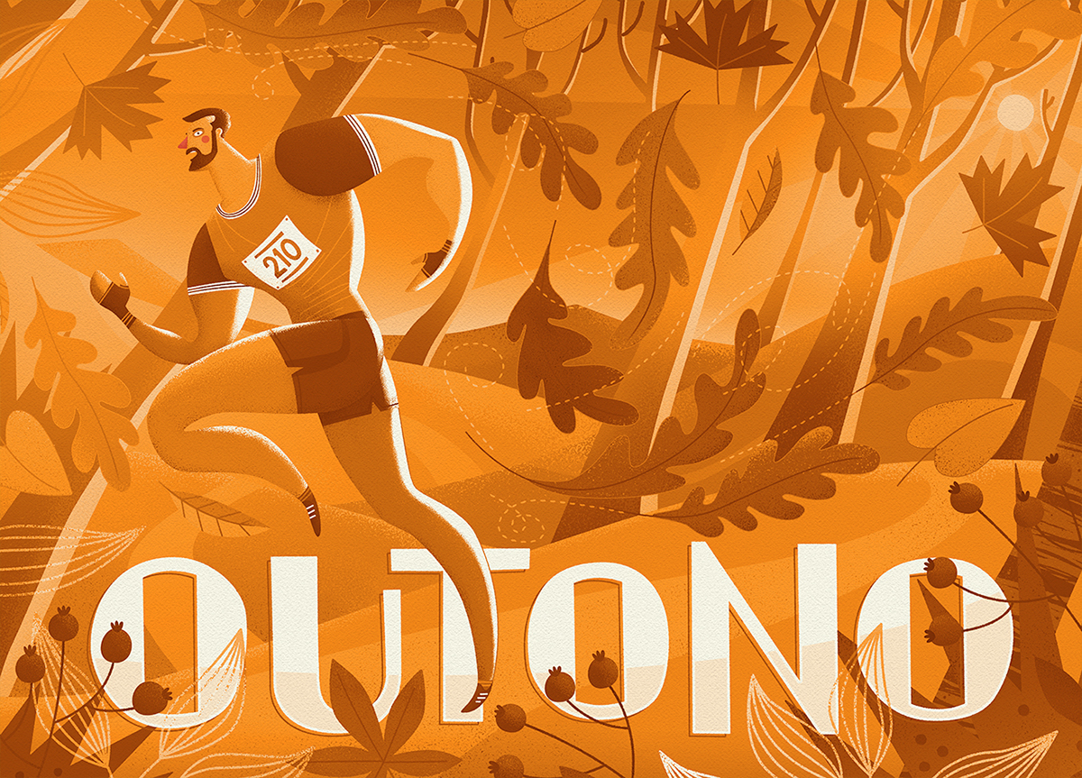 illustrated seasons HAND LETTERING hand drawn type limited palette figures athletes runners Fun