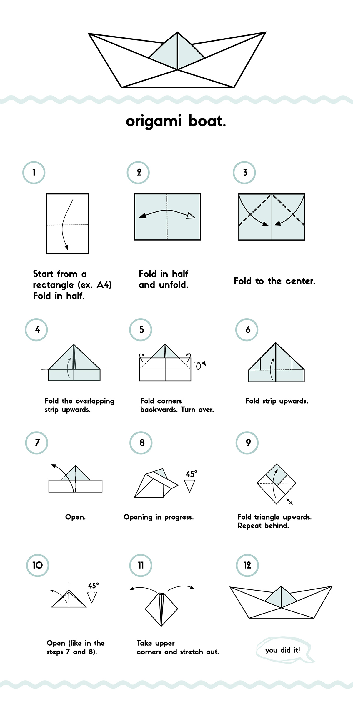 origami  instructions illustrated boat