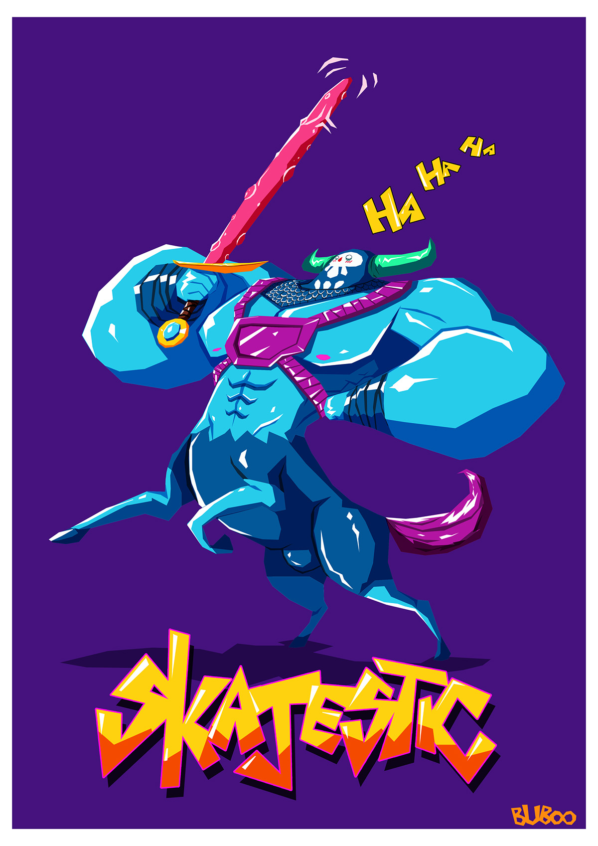 skall buboo colorful warrior Babarian swordmaster muscle digitalpainting characterdesign