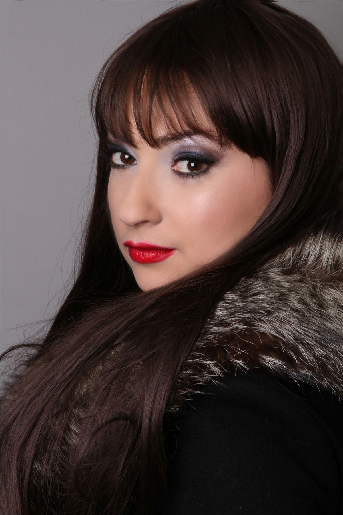 Svetlana russian glam glam Fur smoky eye red lips going out russian hat