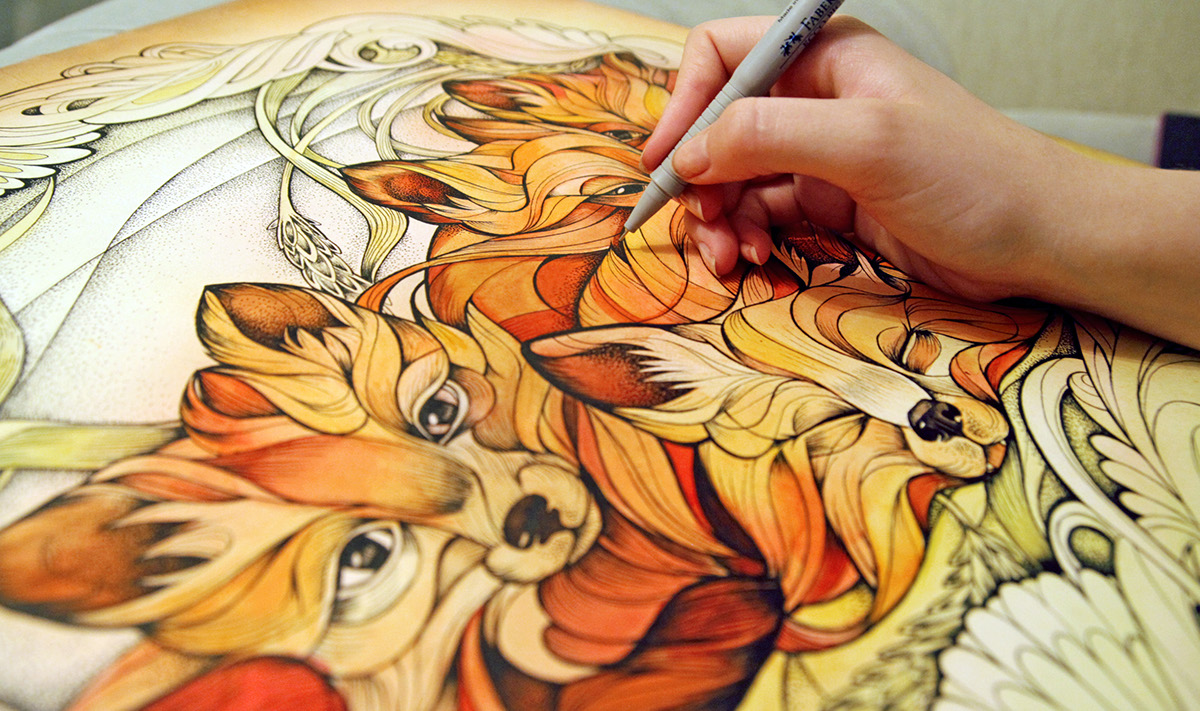 FOX dotwork paint aquarel