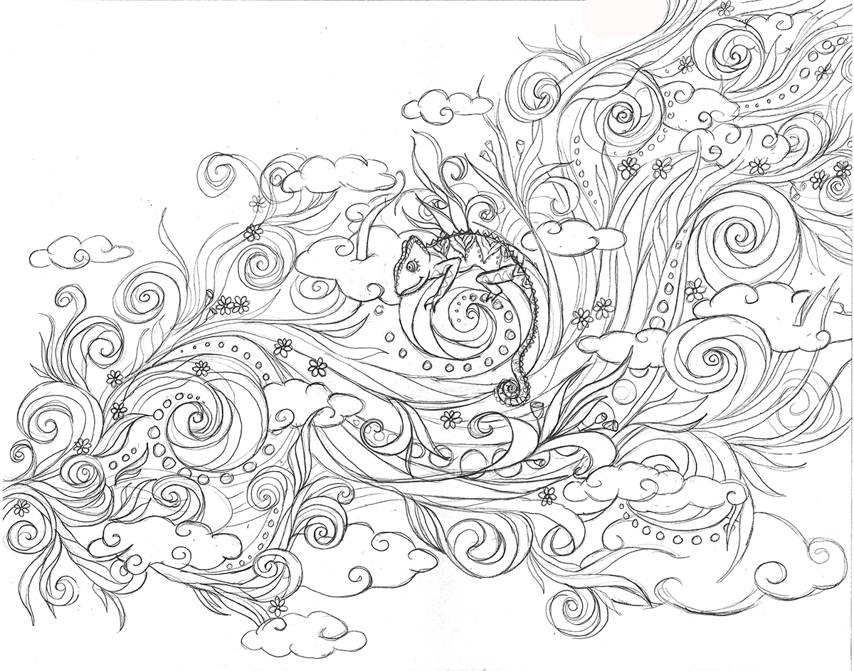 advertising illustration coloring book adult coloring floral ink linework wind Fresh Air pr