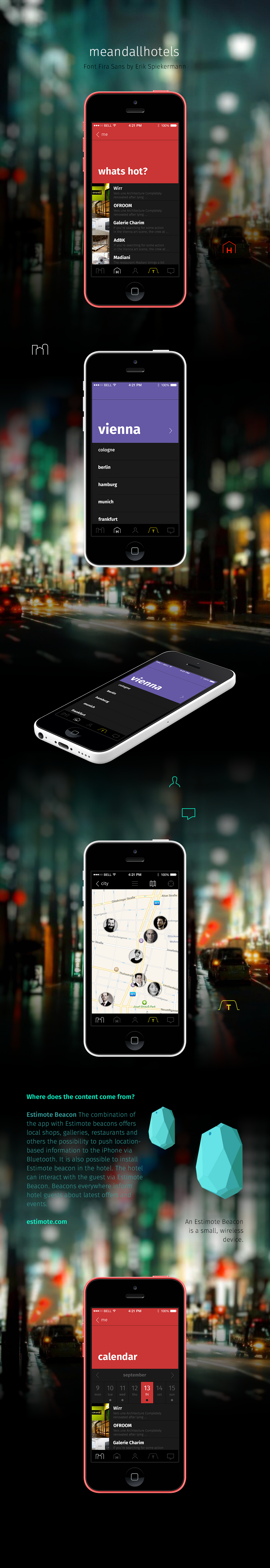 meandall app ios7 user interface design UI ux hotel iphone5 mobile apple typo FiraSans