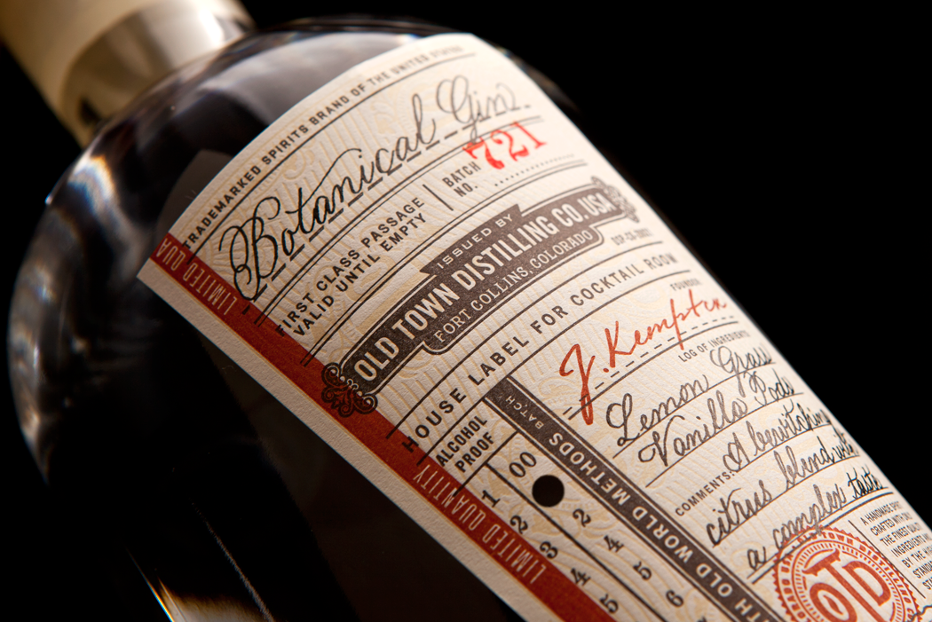liquor spirit Whiskey Moonshine gin letterpress brand stamp vintage railroad Colorado distilling craft bottle type