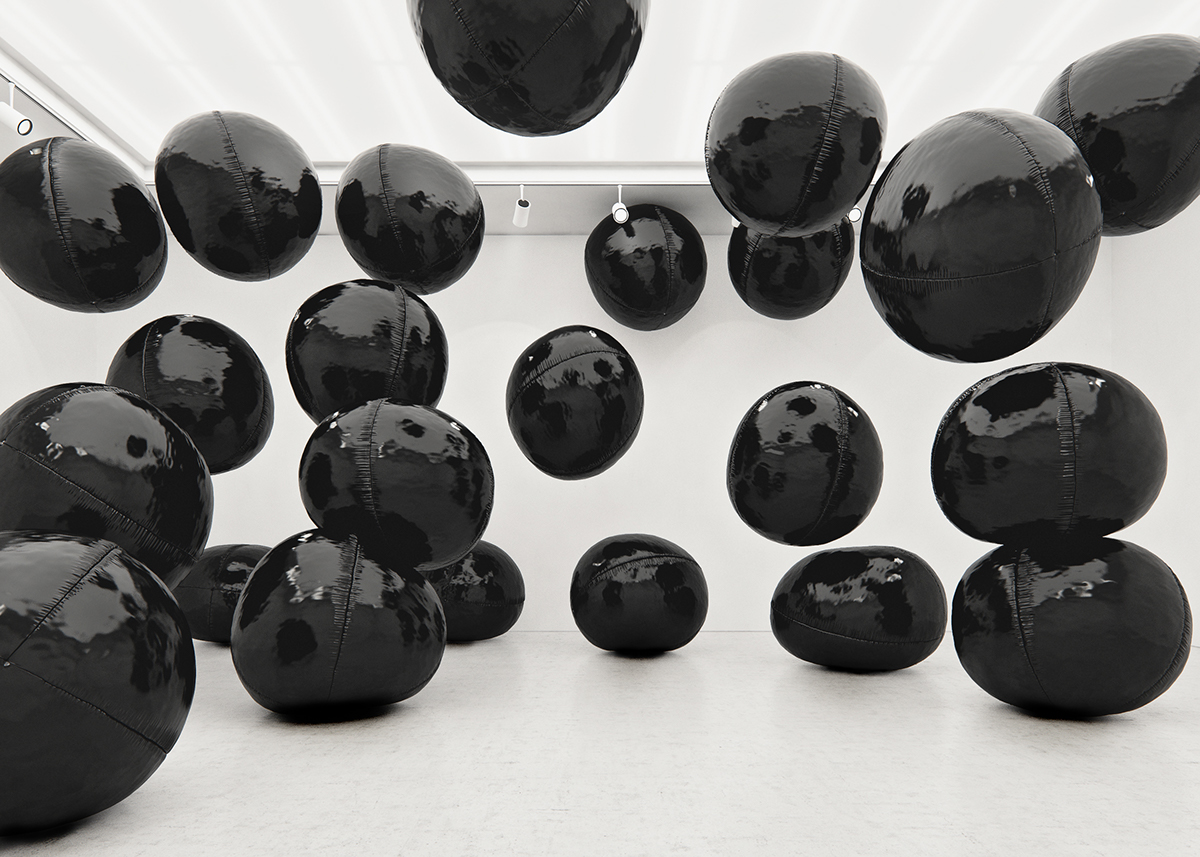 black balloons installation art Project New York big scale conceptual helium latex