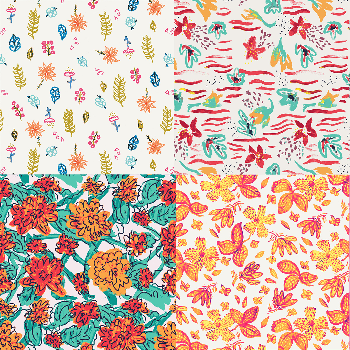 Hand Painted Patterns fashion prints Colourful  florals Flowers