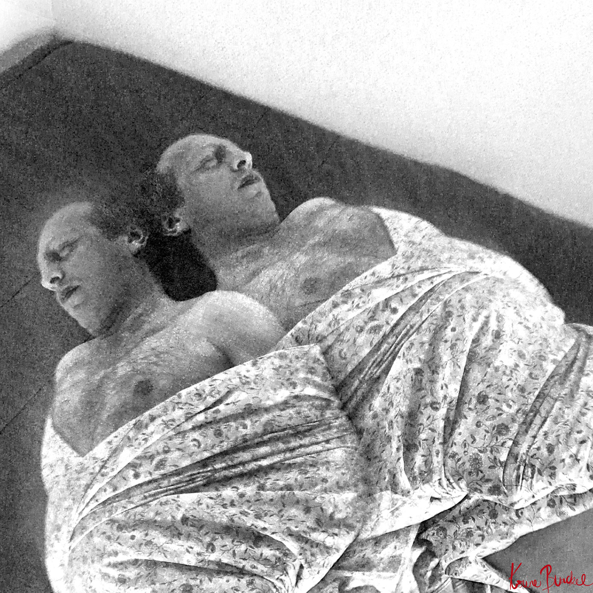 man double surrealistic bw bed K.rine Burckel