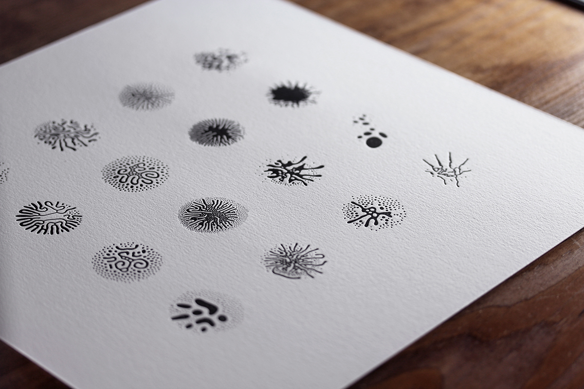 Typeface ferrofluid scientific science art prints monochrome letterpress modern