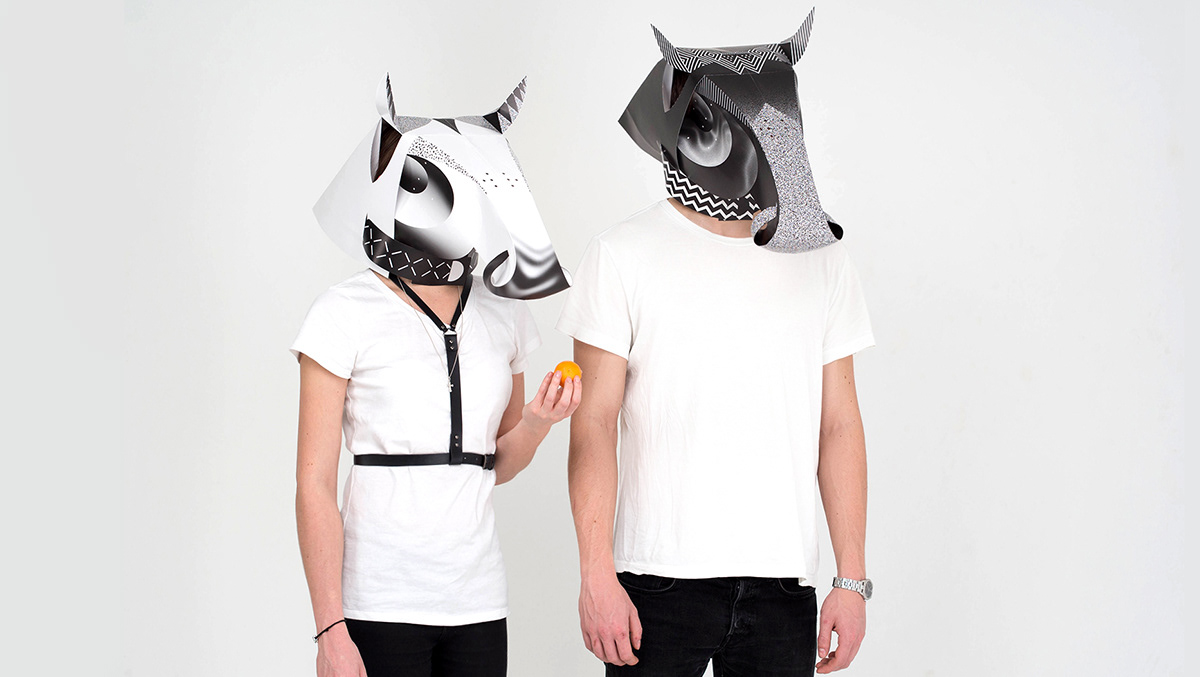 paper mask new year gifts pattern dark trash head horse black and white b&w