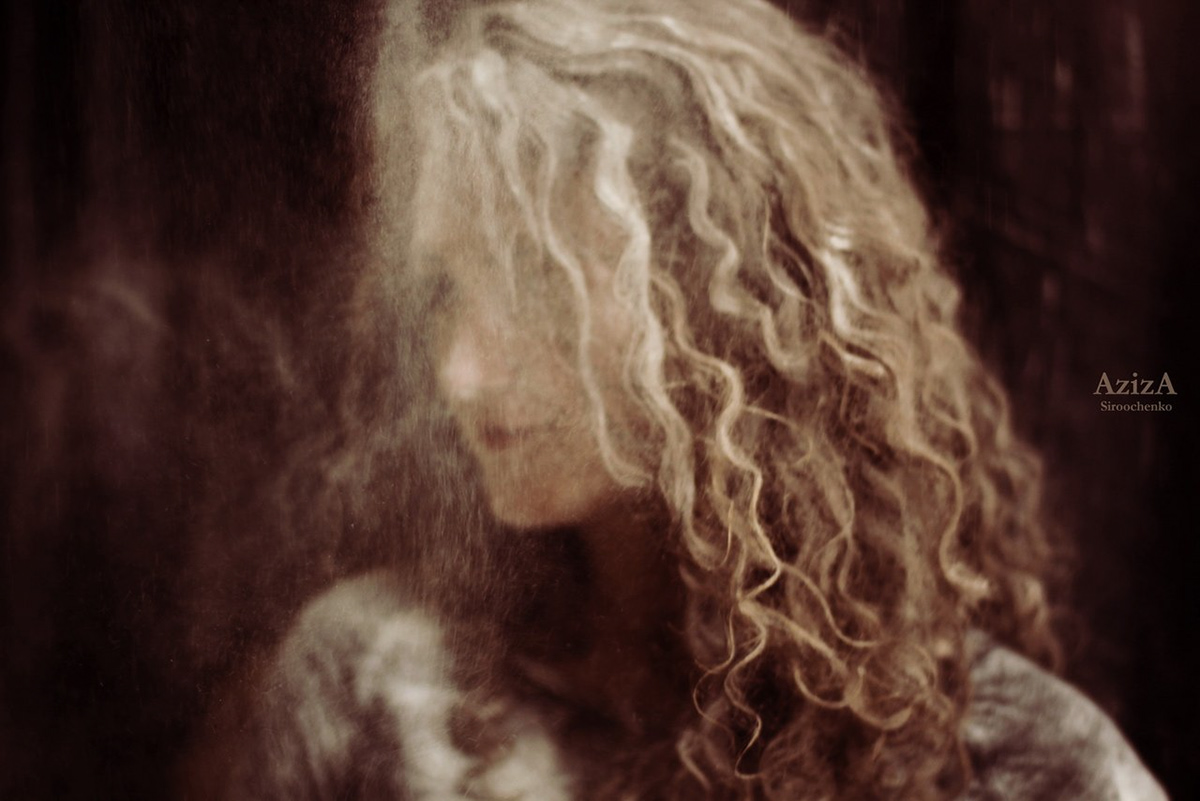 '12 portrait woman girl motion b/w dust soft curls Tender