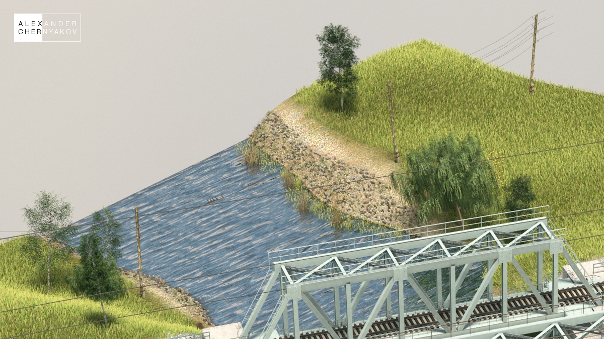 CG bridges Cross Section Railways river 3D Visualization 3D 3d crossection 3d cuts technical 3d infographic