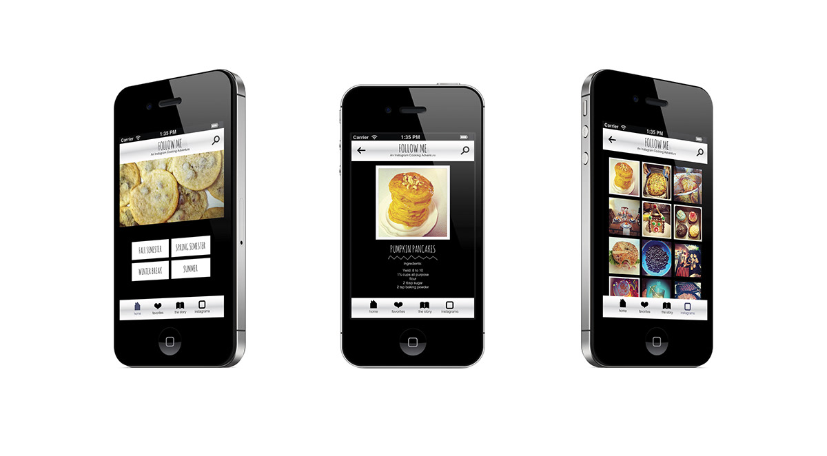 instagram app recipes cookbook user interface black mobile Food  student