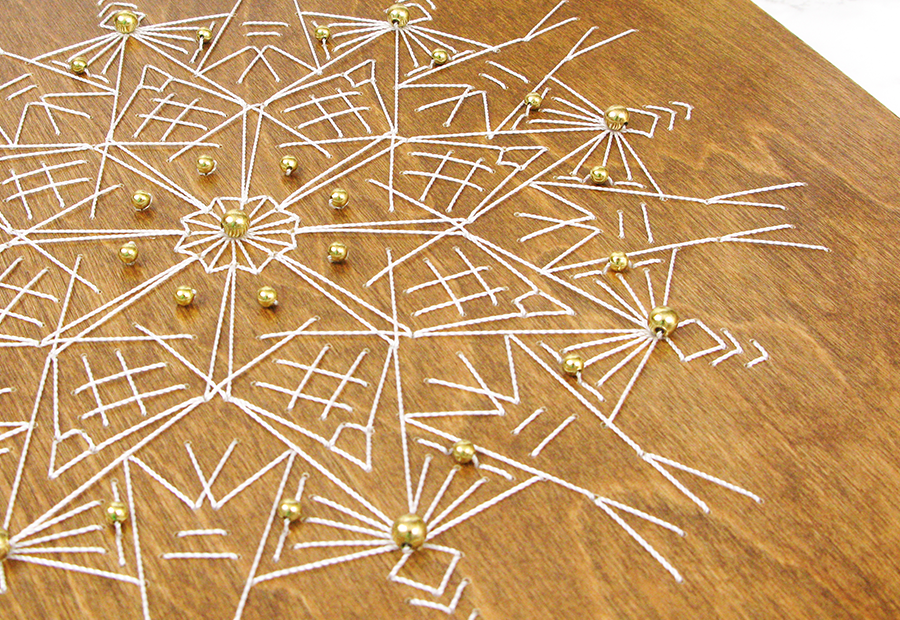 etsy stitched holidays snowflake hand made Embroidery wood home decor art design gold beads mint color