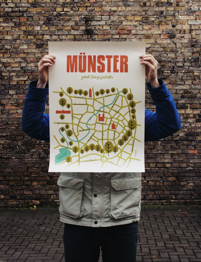 city münster poster germany Nature Travel Castle tower rabbit Street map card