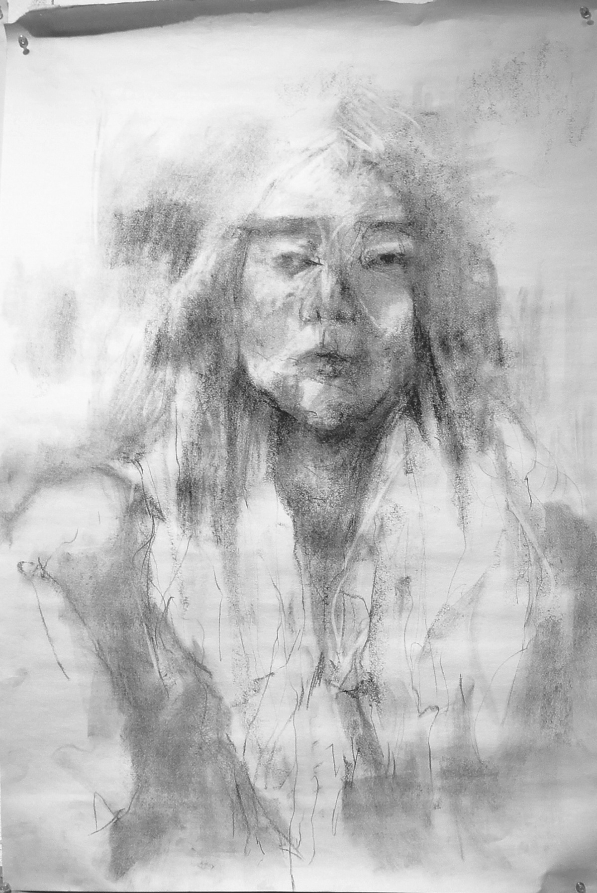 Foundation Year charcoal self portrait