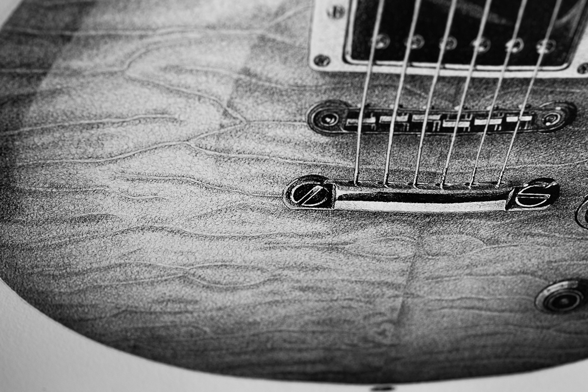 Gibson guitar rockandroll rock iconic les paul black and white Pen on Paper ink pen