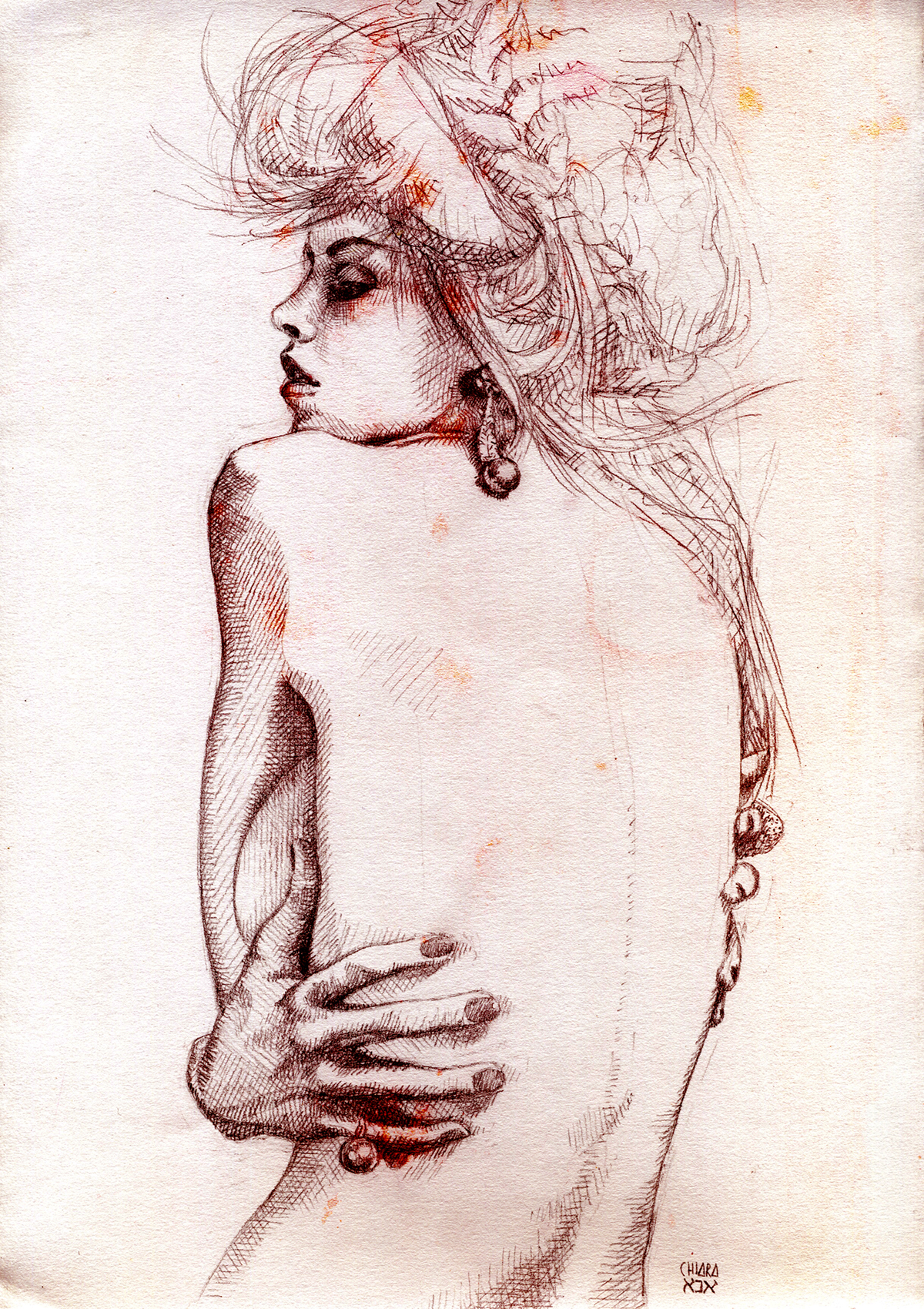 female passion watercolor pencil draw fashion illustration beauty virgin emotion paper