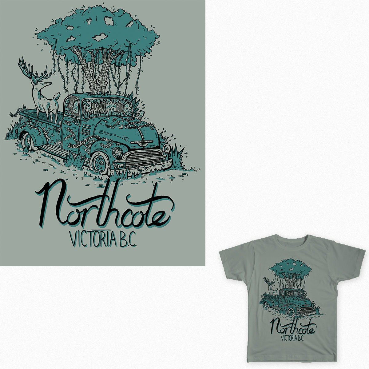 Adobe Portfolio deer Nature Truck vintage Tree  hand drawn type lettering ink screenprint shirt