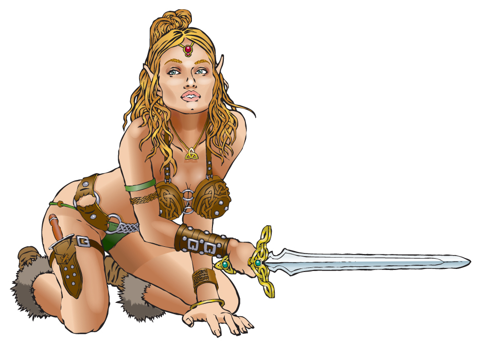 ELF WARRIOR sexy elf Girl With Sword dungeons & dragons pathfinder D20 RPG logan rogers