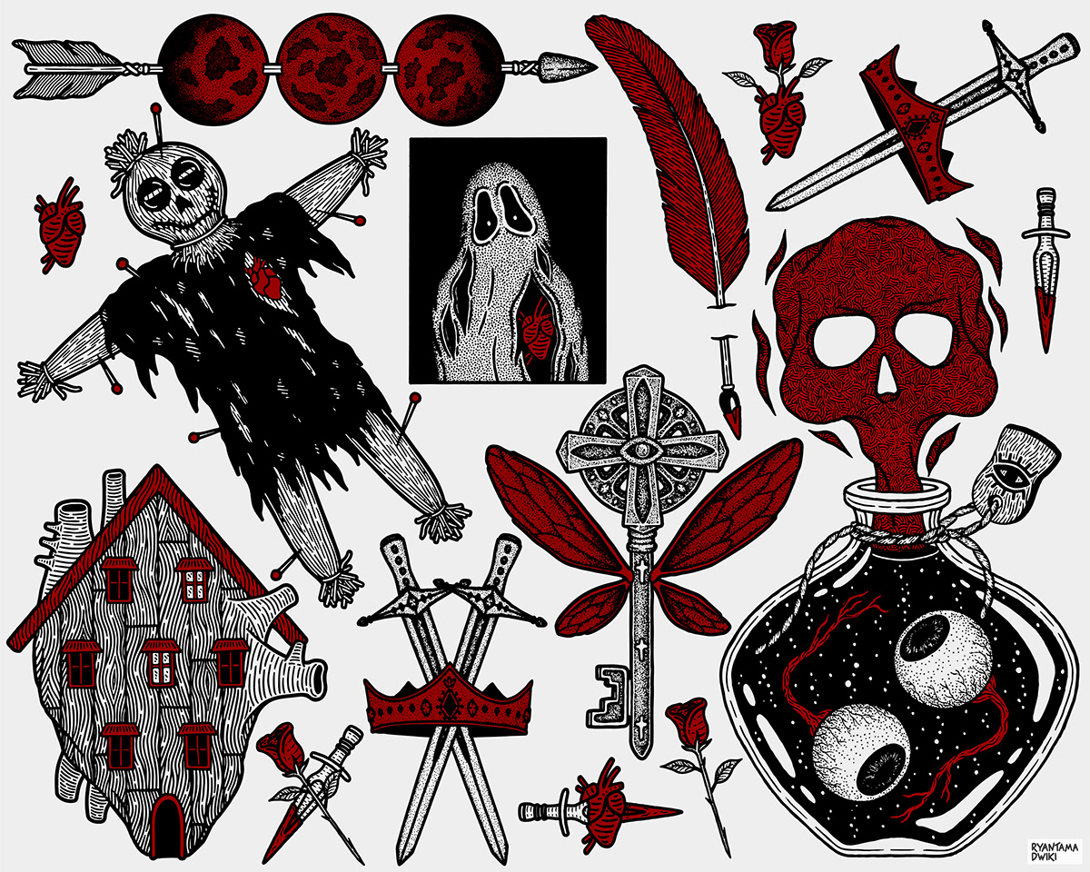 occult witchcraft Magic   fantasy tattoo tattoos tattoo flash fine line Sticker Design sticker pack