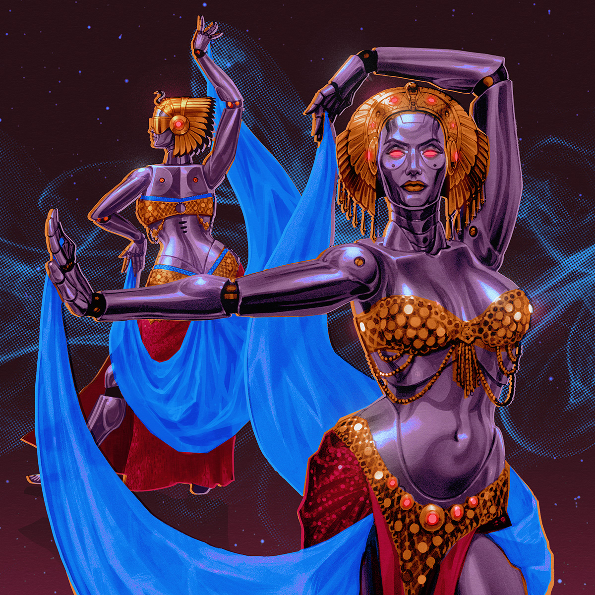 albumcover bellydancers dancing electro ILLUSTRATION  music robot Scifi sexy