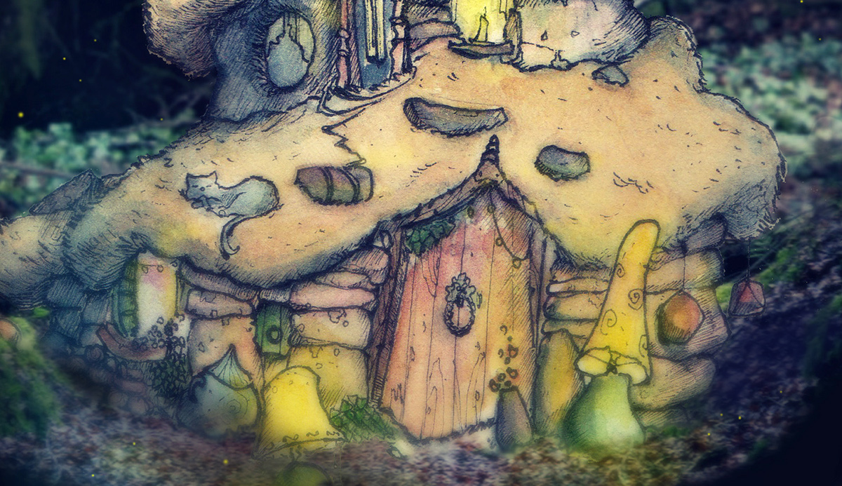 Magical home house forest woods irish cork Watercolours sketchbook sketching fantasy cosy