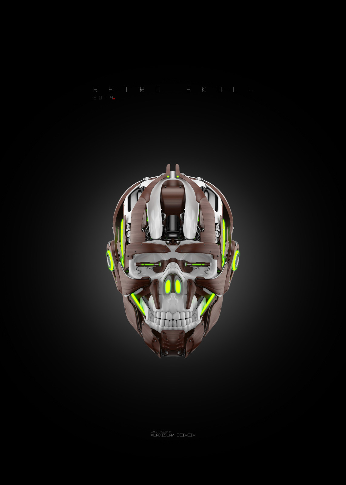 mecha robotic luxury sci-fi skull head face front wooden Cyborg