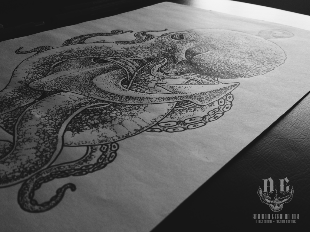 tattoo design artwork draw blackwork octopus anchor dotwork Brasil