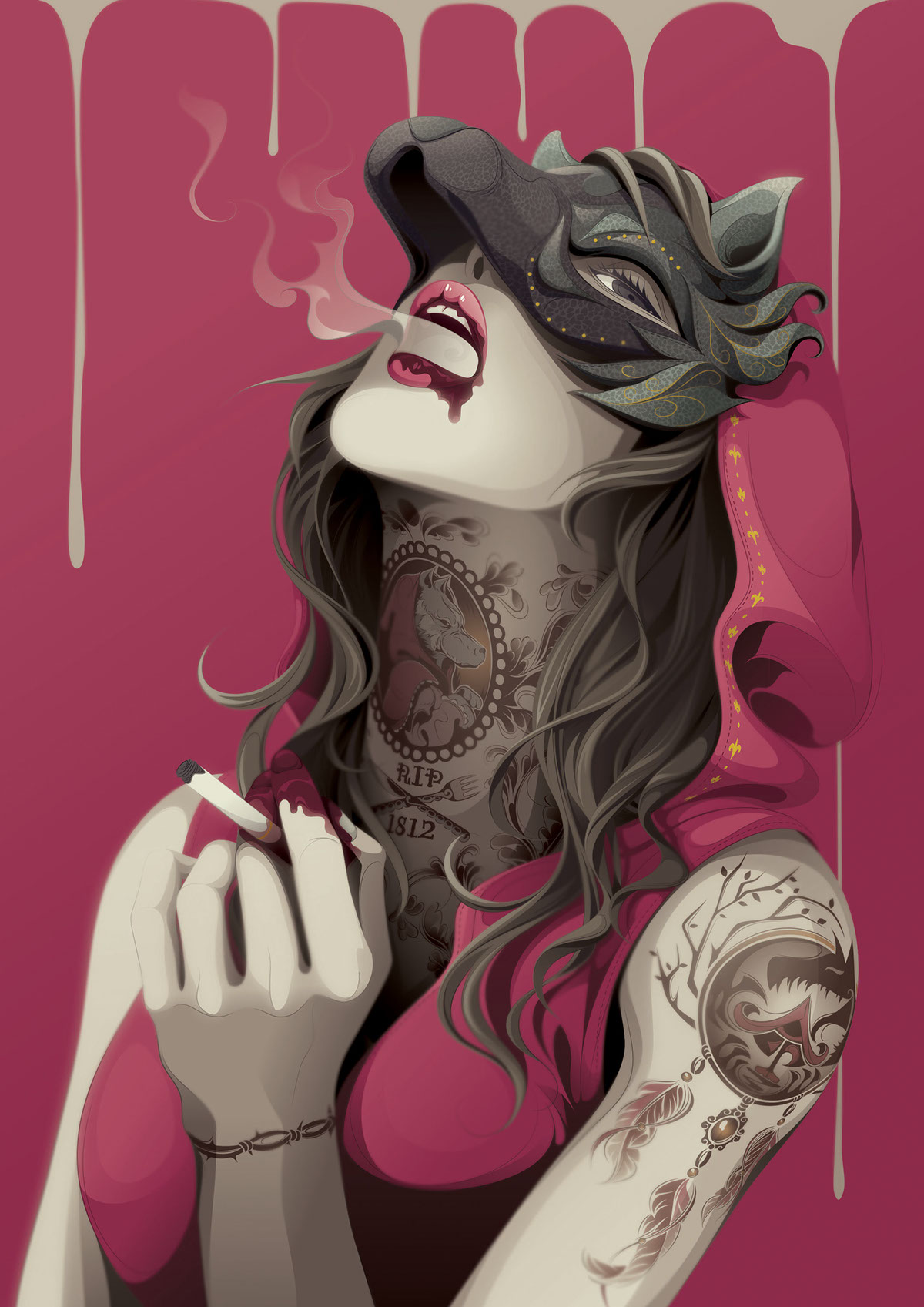 tattoo life wolf mask rock Illustrator wild brands Hong Kong mirror smoke red black logo pattern